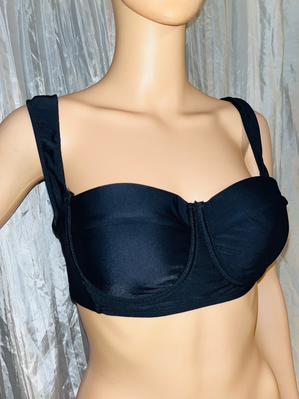 Black Bandeau Bikini Top with Straps
